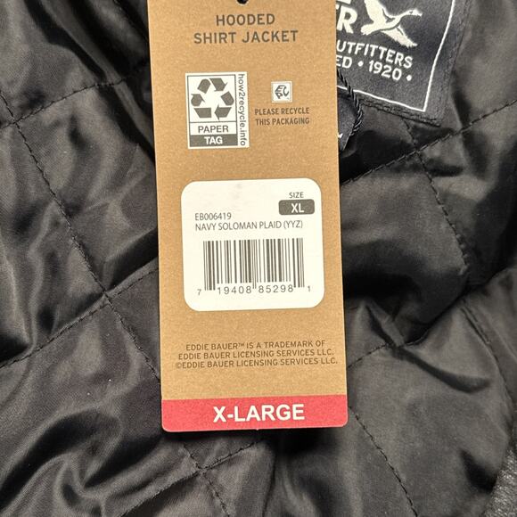NWT Eddie Bauer Hooded Shirt Jacket Pockets Full-Zip Fleece Blue Gray Men's XL - Picture 4 of 5